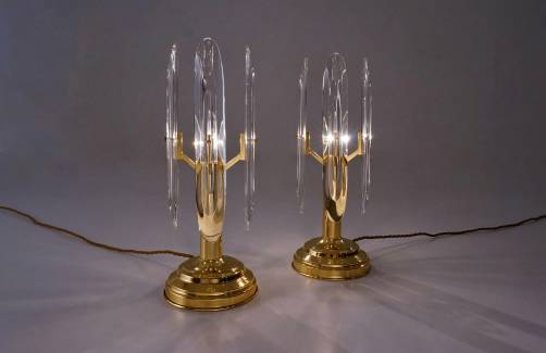 Sciolari table lamps, brass with crystals, 1970`s ca, Italian